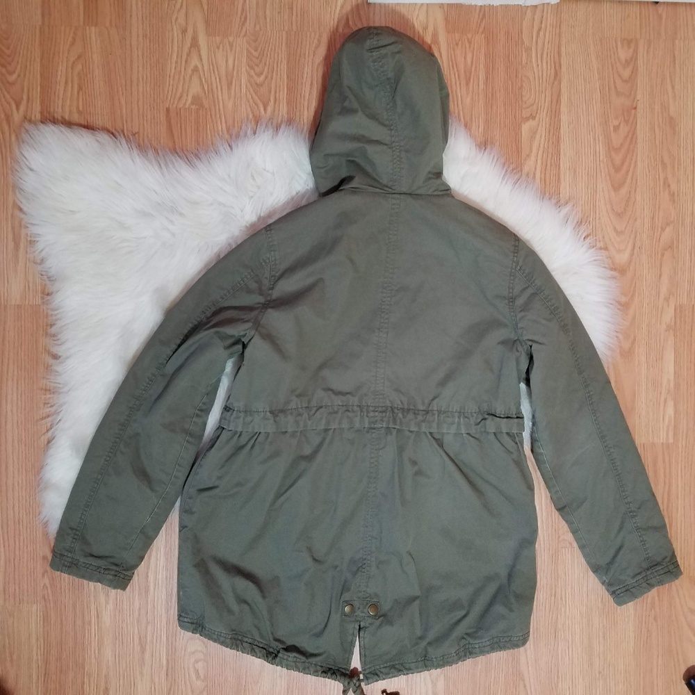 Zip Front Motherhood Hooded Army Green Jacket - Picture 6 of 8